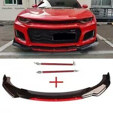 For Chevrolet Camaro Front Bumper Lip Spoiler Splitter Strut Rods Black Red