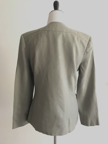 Blazer Adele Simpson Lino Talla 10 Verde Vintage Botón Frontal Top Chaqueta - Imagen 5 de 10