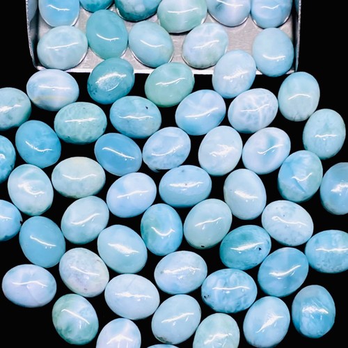 30 Pcs Natural Larimar 10x8mm Oval Loose Cabochon Untreated Stones Wholesale Lot - Picture 5 of 13