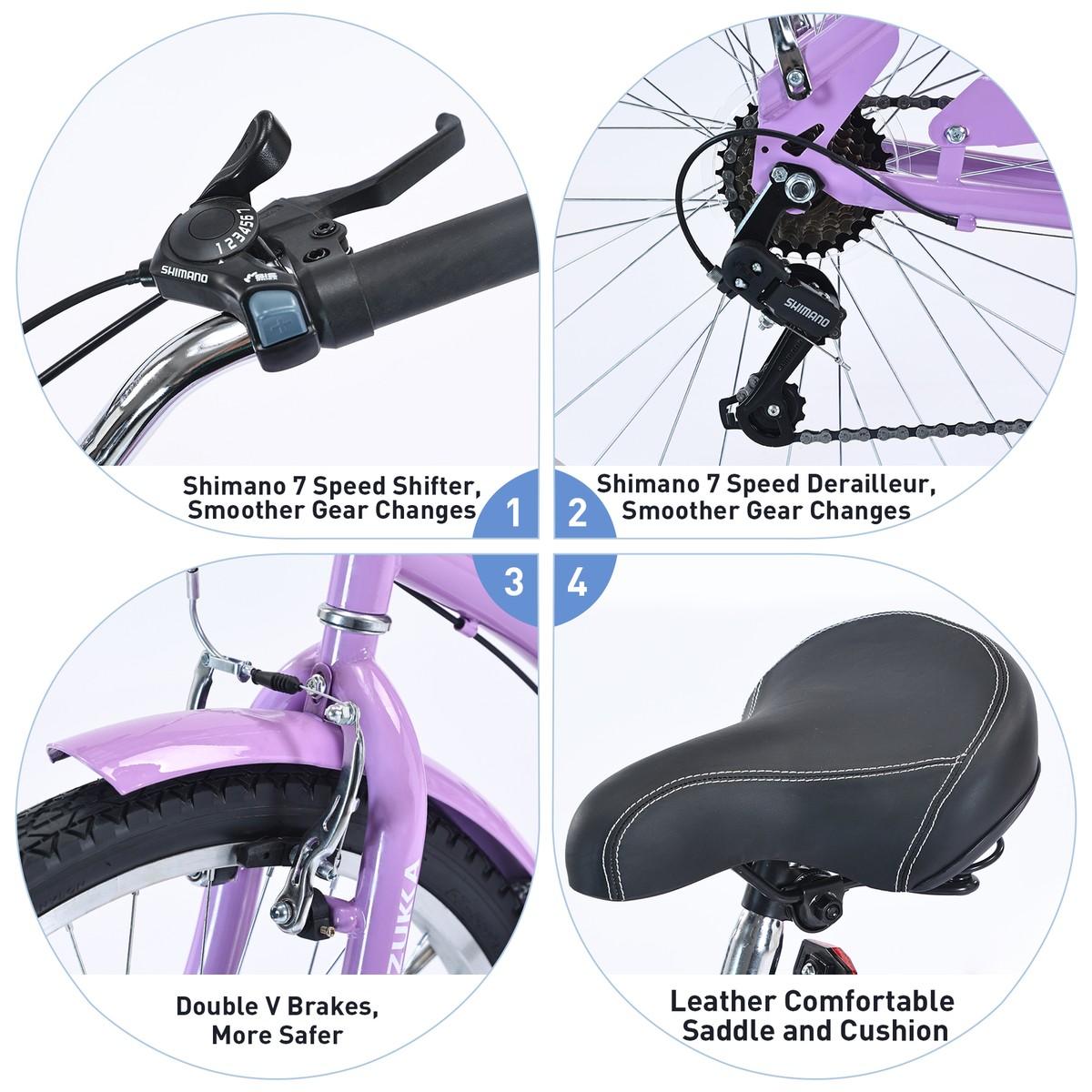 【KIZUNA】 Z277 SPEED パープル 26 Inch Beach Cruiser Bike 7 Speed Bicycles, Purple Colors