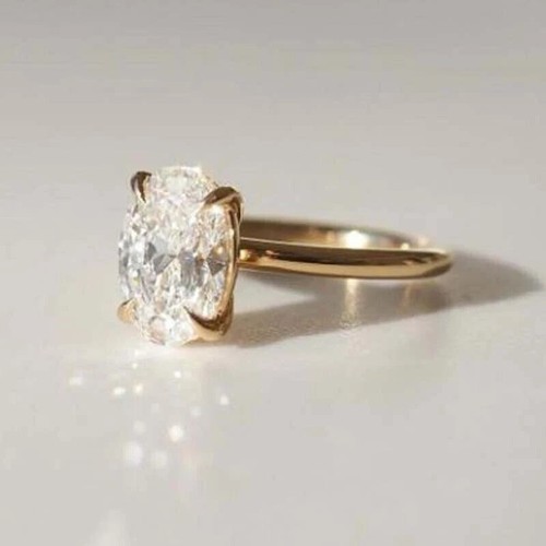 IGI 3 Ct Oval Cut F VS1 Lab Grown Diamond Engagement Ring Solid 14K Yellow Gold - Picture 4 of 12