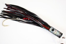 10" RIGGED PUSHER HEAD TROLLING LURE TEASER TONNO MARLIN BIG GAME - BLACK FOIL