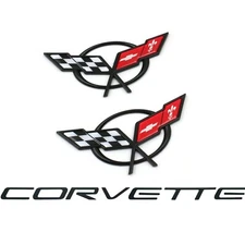 3Pc Fits 1997-2004 C5 Corvette Emblem Crossed Flags Rear Letters Badge