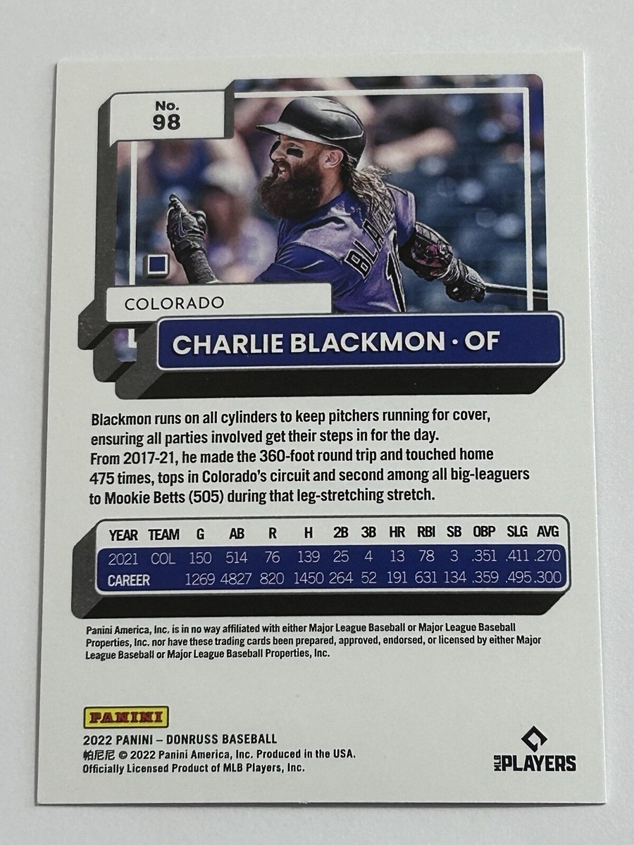 Charlie Blackmon 2022 Donruss #98 Purple Holo Colorado Rockies