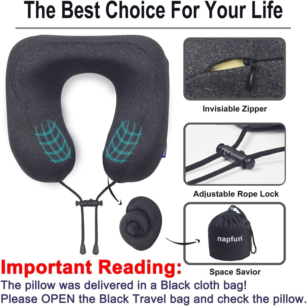 Upgraded 100% Memory Foam Travel Pillow for Airplane Essentials and Accessories