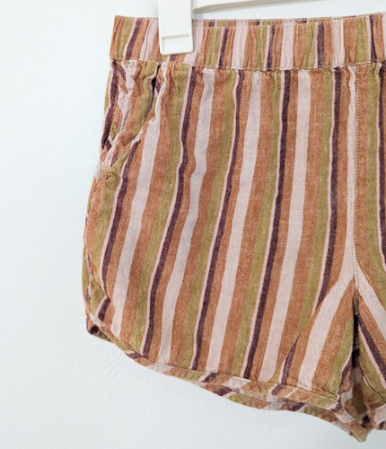 Madewell Leinen-Baumwolle Pull-On Shorts Gummibund Regenbogen Streifen Orange Medium - Bild 4 von 8