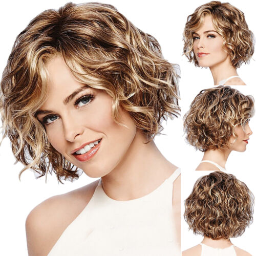 Ladies Ombre BOB Short Wigs Mixed Brown Blonde Natural Curly Wavy Hair Prop  Wig. | eBay