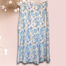 Vtg Villager Linen Skirt Pale Gold  Blue Floral Midi Y2K Lined Cottagecore / 10