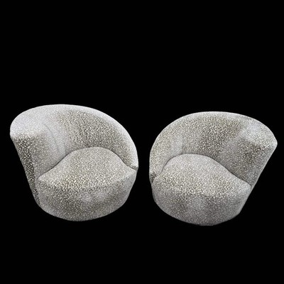 MCM Vladimir Kagan Nautilus Asymmetrical Swivel Lounge Chairs - Pair