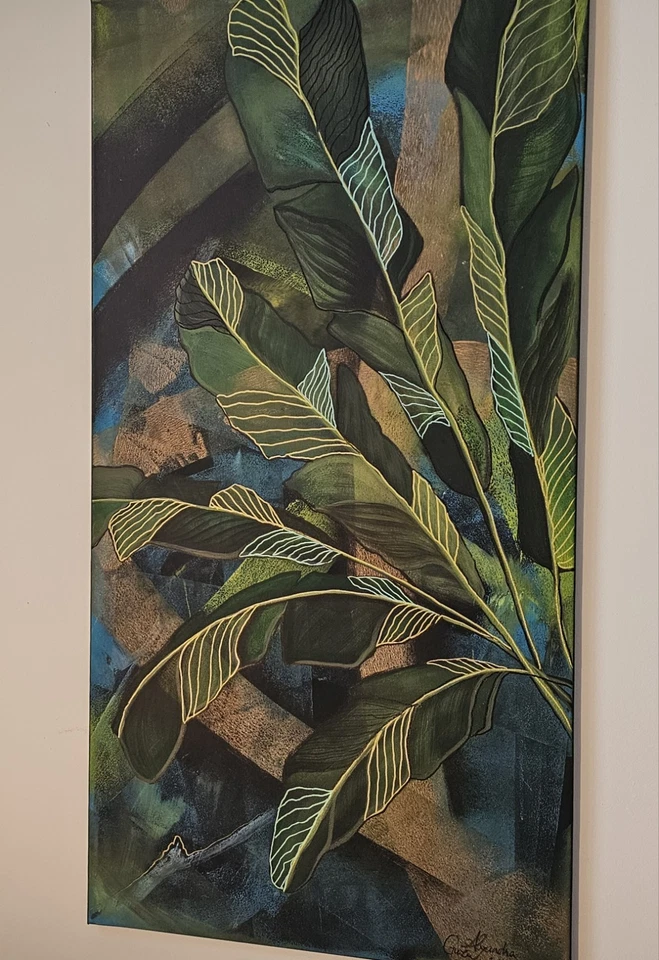 Pintura original de hojas botánicas sobre lienzo - arte de pared moderno - Alexandra Guzu Foto 3 de 4