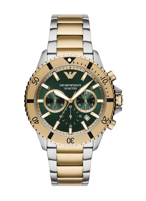Emporio Armani AR11586 Herrenuhr Diver Chrono zweifarbig grün Zifferblatt 43 mm