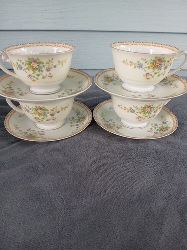 Set Of 4 Teacups & Saucers National China Japan Patricia Floral