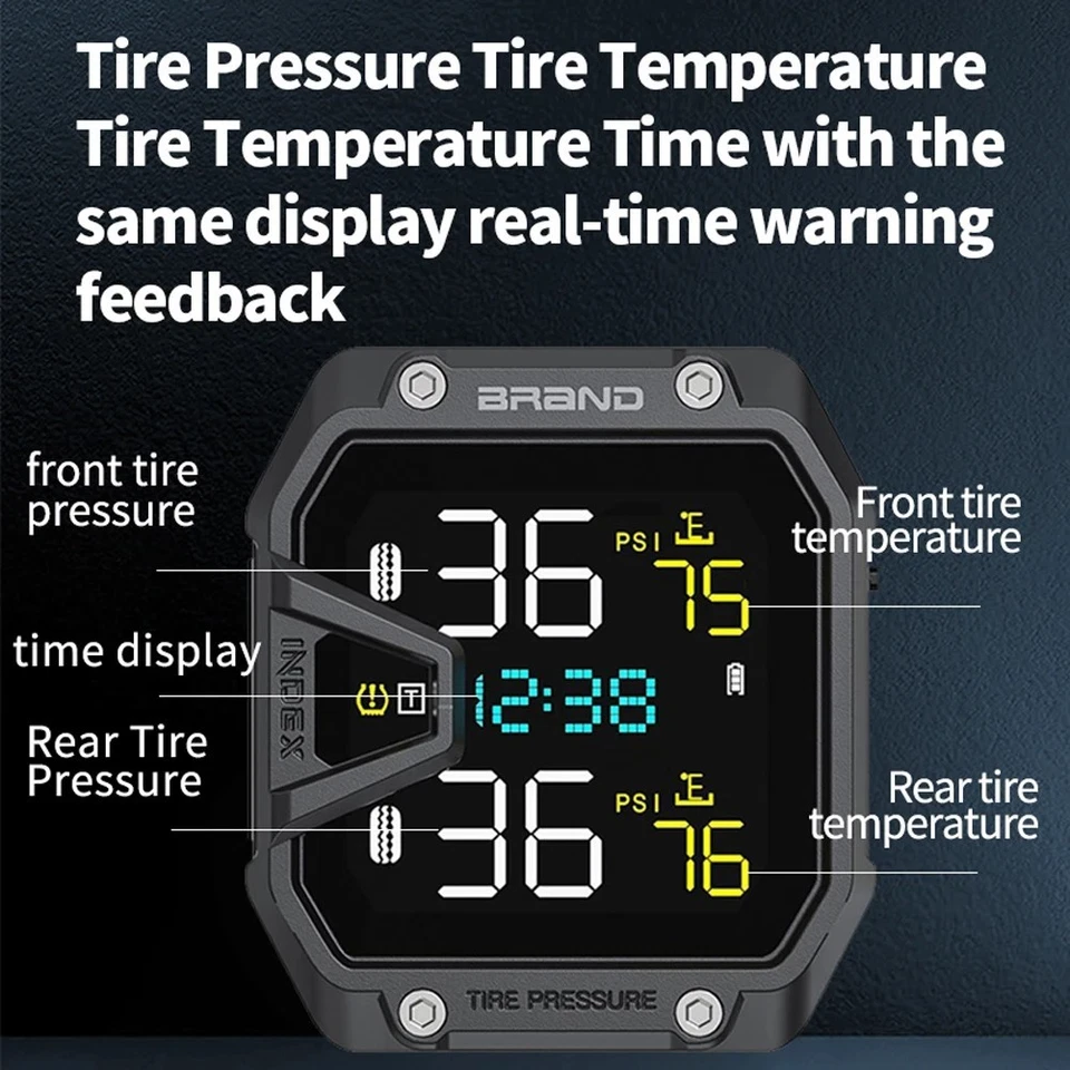 Motorcycle TPMS Tire Pressure Monitor System IP65 Waterproof Temp Alarm - Image 4 of 4