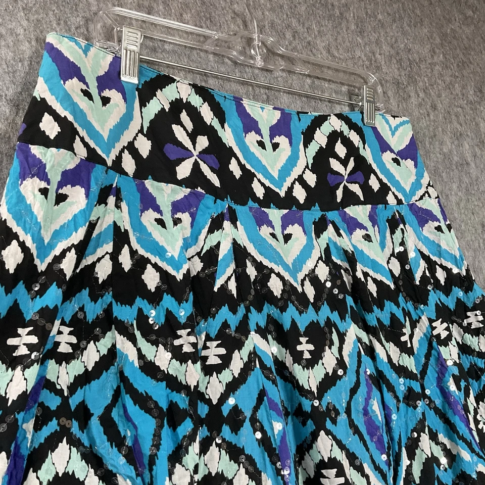 Falda INC International Concepts Mujer Grande Azul Lentejuelas Geométricas Boho Festival Foto 2 de 4