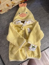 Little Hooded Towel Duck Theme Yellow White Orange Unisex Baby