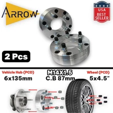 2x 2" 6x135 to 5x4.5" Conversion Adapter Spacer Fit 04-14 F150 & 03-14 Navigator