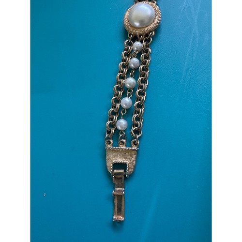 Vintage Gold Tone Pearl Bracelet Statement Jewelry Elegant Party - Picture 4 of 5