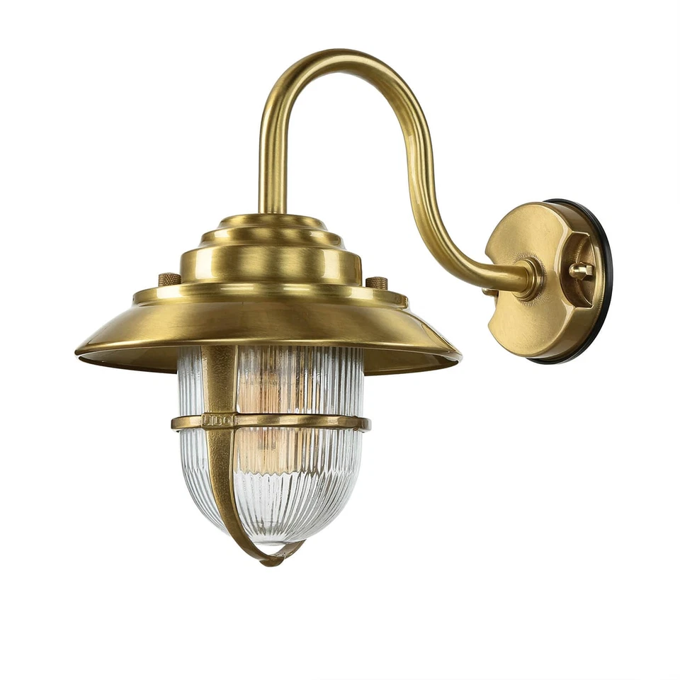 Maritime Außen Leuchte Messing Riffelglas IP64 rostfreie Wand Lampe Balkon Hof - Bild 2 von 4
