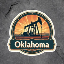 Oklahoma sticker vinyl decal oil pumpjack retro energy state travel design