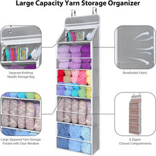 Hanging Yarn Storage Organizer with 5 Zipper Closure Compartments, Large Capa...