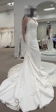 White Sleeveless Cowl Neck Mermaid Wedding Dress Corset Back Long Train