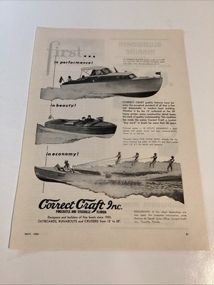 Correct Craft Inc. 1954 Vintage Print Ad From motor Boating Mag(MP263)