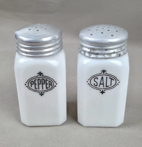Vintage Hazel Atlas Milk Glass Large Salt Shaker & Pepper Shaker Read Condition