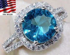 2CT Aquamarine  Topaz 925 Solid Genuine Sterling Silver Ring Sz 6 UB3-3