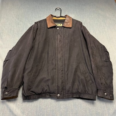 RFT By Rainforest Men's Bomber Jacket Size L Black Leather Trim Collar Classic