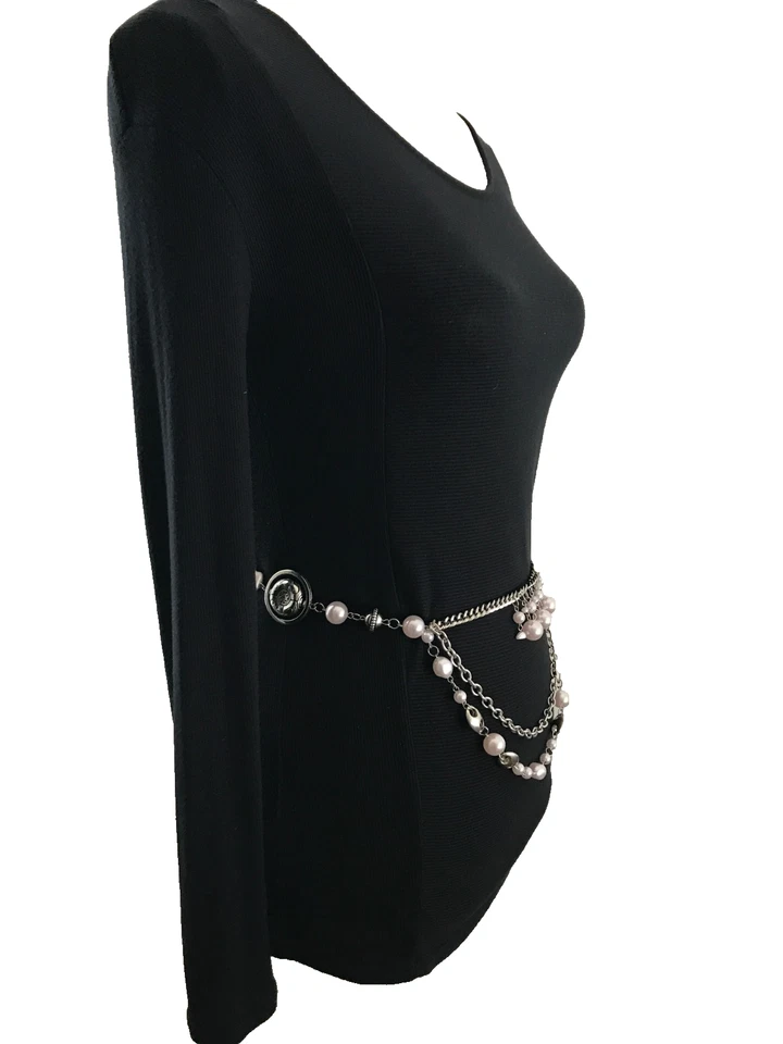 Женская цепочка ремень серебро XS-S Swag металлический бисер розовый искусственный жемчуг бант женщины - Изображение 2 из 4