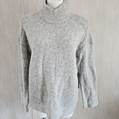 Womens Oversized Sweater Medium Heathered Gray Knit Turtleneck Crochet NWT