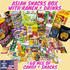 60 Pieces With Drink Japanese Korean Asian Snacks Sampler Box