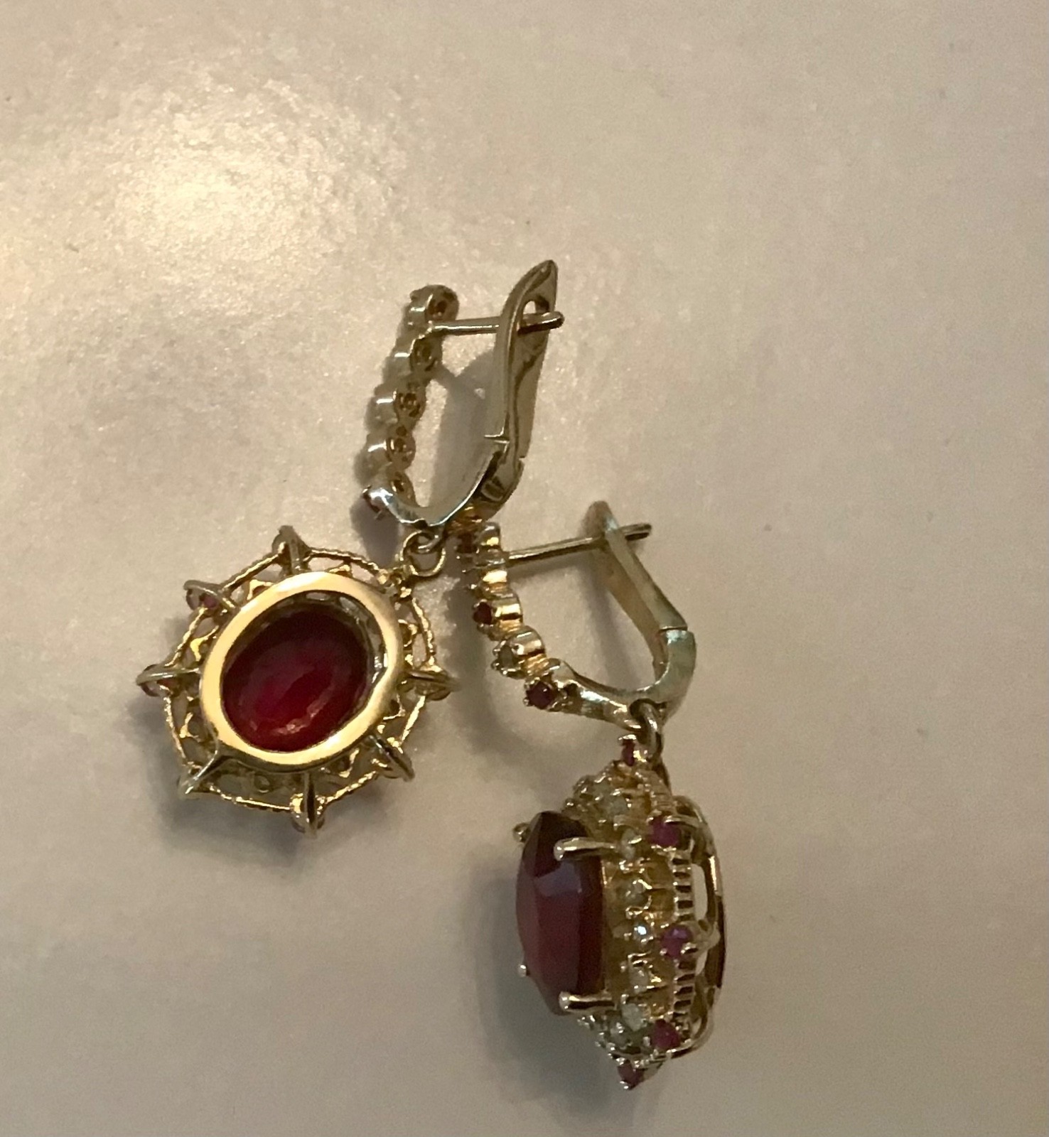 Ruby diamond dangle earrings, excellent cond., ru… - image 4