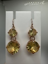 Rose Gold Tone Yellow Cubic Zirconia Dangle Earrings 1.5