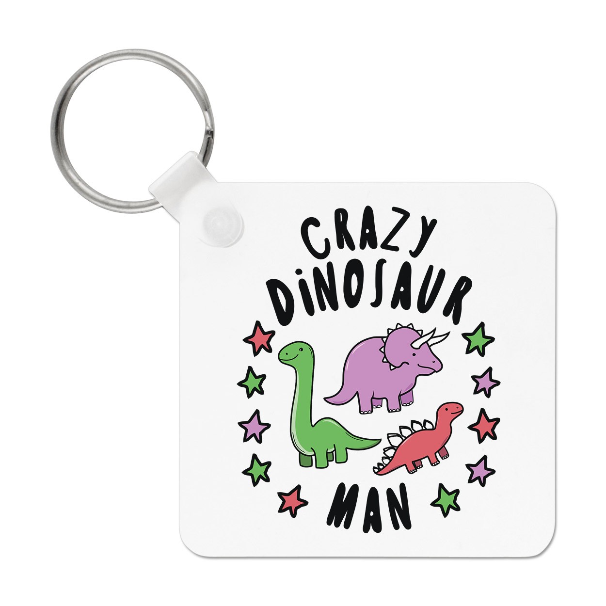 Crazy Dinosaur Man Stars Keyring Key Chain Funny T Rex Triceratops Dad
