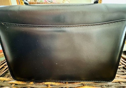 Launer London Traviata Shoulder Bag Black Calf Leather Gold Logo Top Handle - Picture 12 of 16