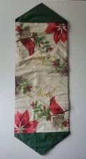 Christmas Cardinal Poinsettia Table Runner Holiday Pine Cone Berries 36" Noel