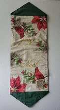 Christmas Cardinal Poinsettia Table Runner Holiday Pine Cone Berries 36" Noel