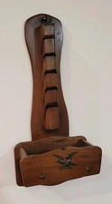 Antique Style Wood Wall Mount Letter Rack/3 Key Hooks Combo Eagle Stars Japan