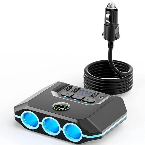 7-in-1 Cigarette Lighter Splitter, 120W Car Charger Adapter with 3 Sockets