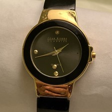 Joan Rivers Classics Women's Quartz Wristwatch Black Bangle Gold Black Dial