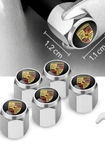 Porsche Tire Valve Stem Caps Crome 5pcs Set for 911 Cayenne Macan Cayman Boxster