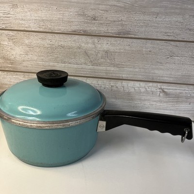 Vintage 7'' Club Sauce Pan Pot Turqouise Teal Aqua Blue Aluminum Lid