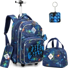 Rolling Backpack for Boys with Wheels Kids Travel Suitcase Laptop Luggage