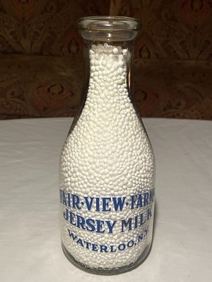1945 Fair View Farm Jersey Milk Waterloo, New York, Quart Blue Pyro Milk Bottle