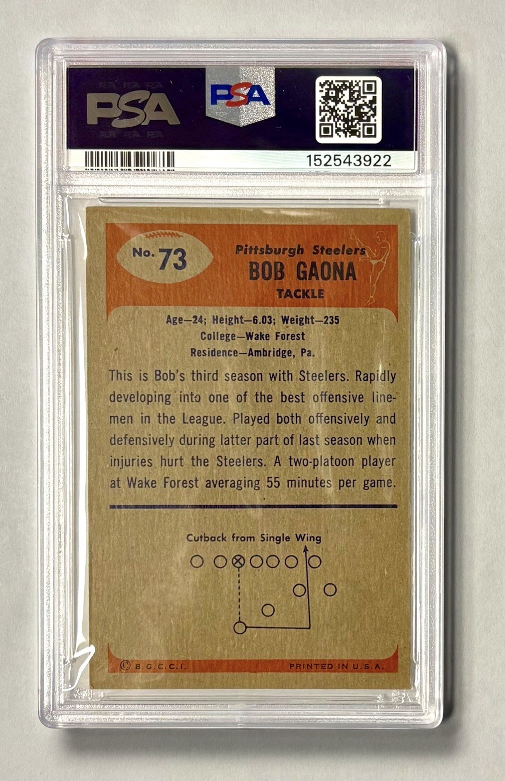 1955 Bowman #73 Bob Gaona Well Centered Fresh Slab PSA 6 EX-MT POP 20! view 2
