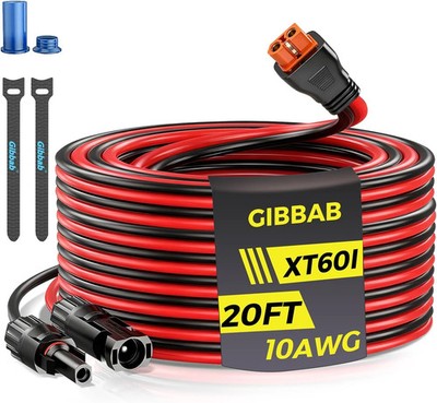 20FT 10AWG Solar to XT60i, Gibbab 3 6 10 16 20 25FT Solar Panel Connector to XT6