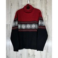 Carolyn Taylor Essentials Turtleneck Sweater Large Red Black Snowflake Fair Isle