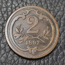 1897 Austrian Empire 2 Hellers Coin
