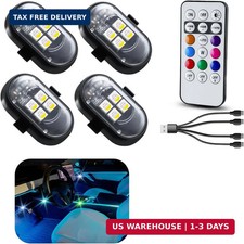 Wireless LED Car Lights 4PCS Rechargeable 8 Color Waterproof Mini Strobe Remote